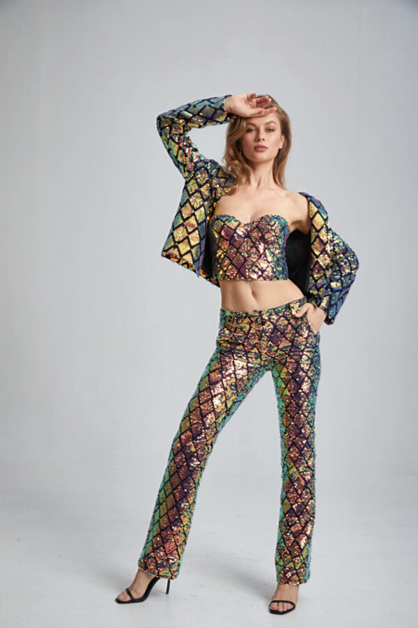 Women’s Cropped Tailored Sequin Suit - Image 11