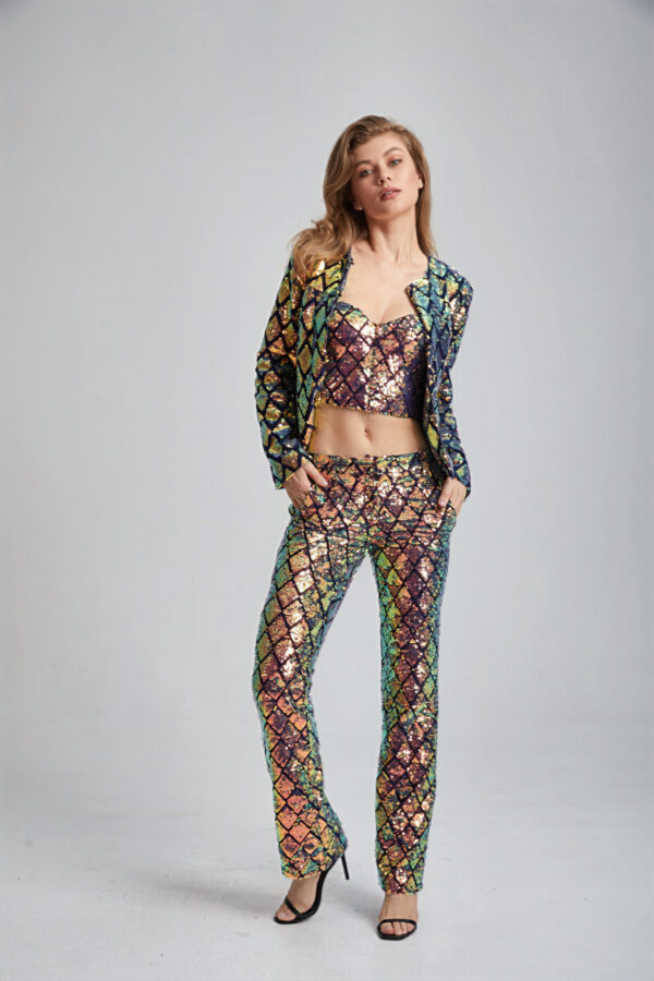 Women’s Cropped Tailored Sequin Suit - Image 12